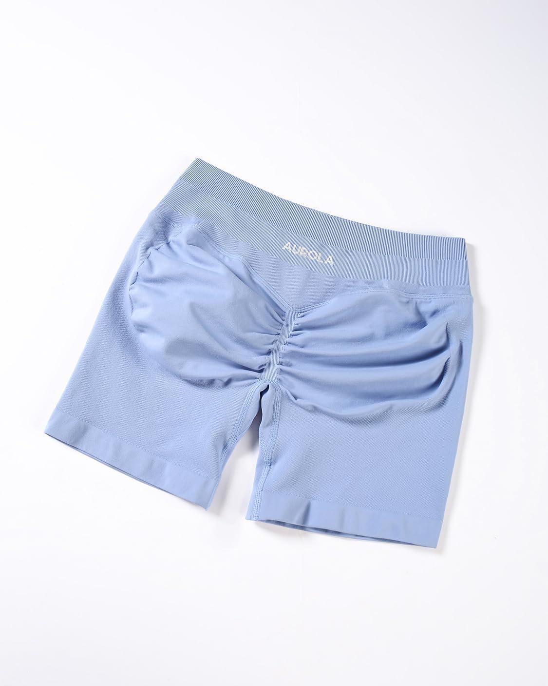 imageAUROLA Influence Workout Shorts for Women25 35 45 55 65 No Roll Up Squat Proof Scrunch Seamless Compression Gym ShortAiry Blue