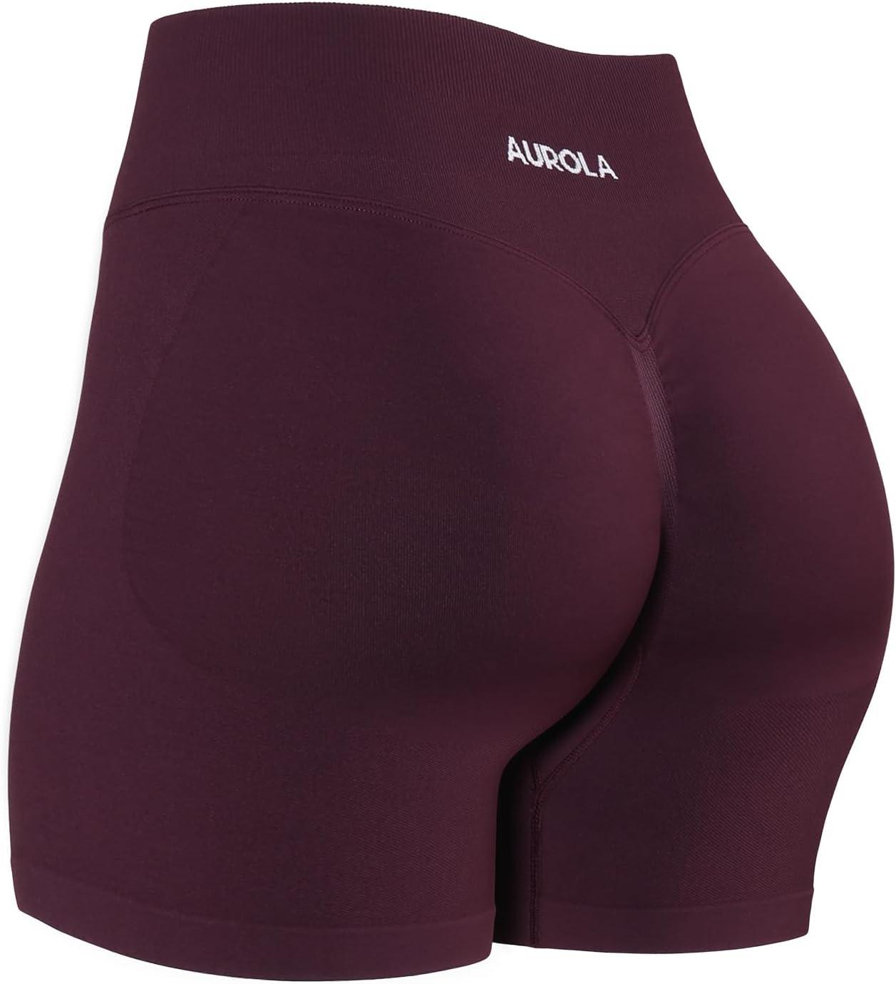 imageAUROLA Influence Workout Shorts for Women25 35 45 55 65 No Roll Up Squat Proof Scrunch Seamless Compression Gym ShortBlack Cherry