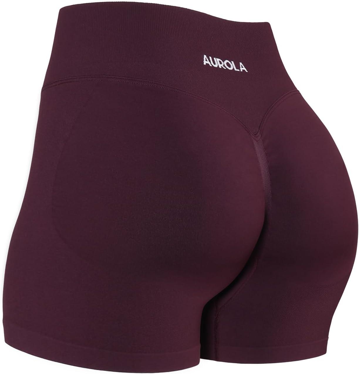 imageAUROLA Influence Workout Shorts for Women25 35 45 55 65 No Roll Up Squat Proof Scrunch Seamless Compression Gym ShortBlack Cherry