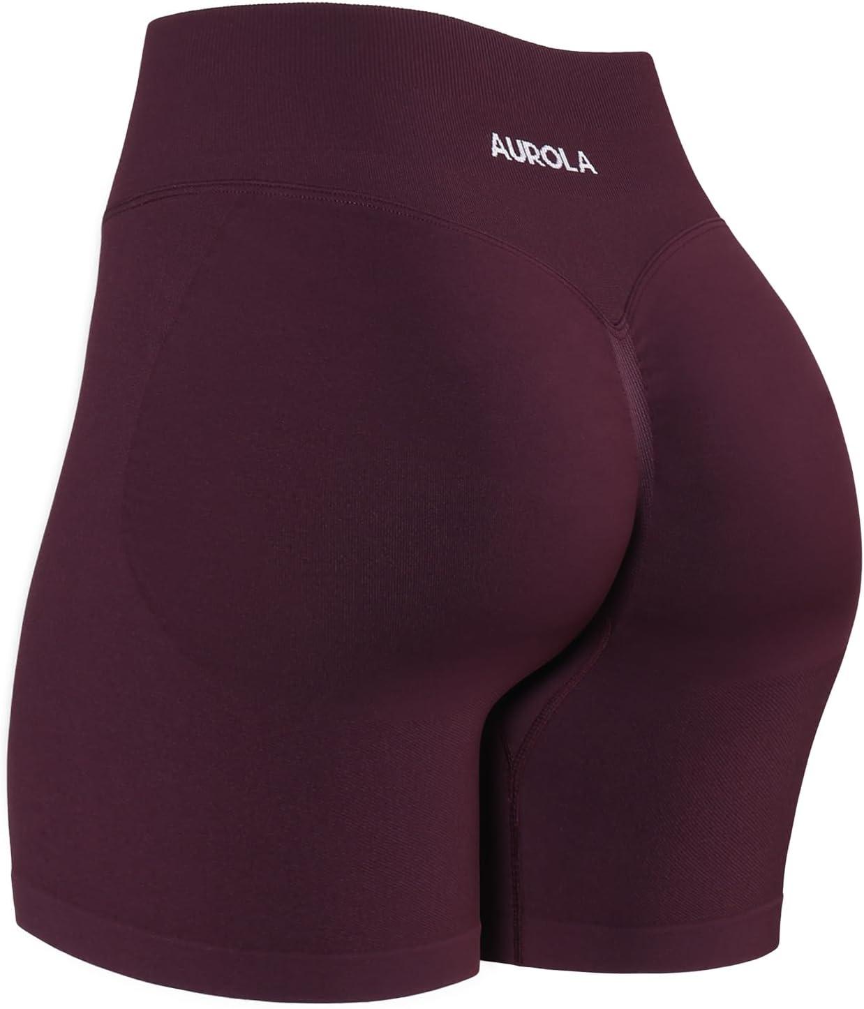 imageAUROLA Influence Workout Shorts for Women25 35 45 55 65 No Roll Up Squat Proof Scrunch Seamless Compression Gym ShortBlack Cherry
