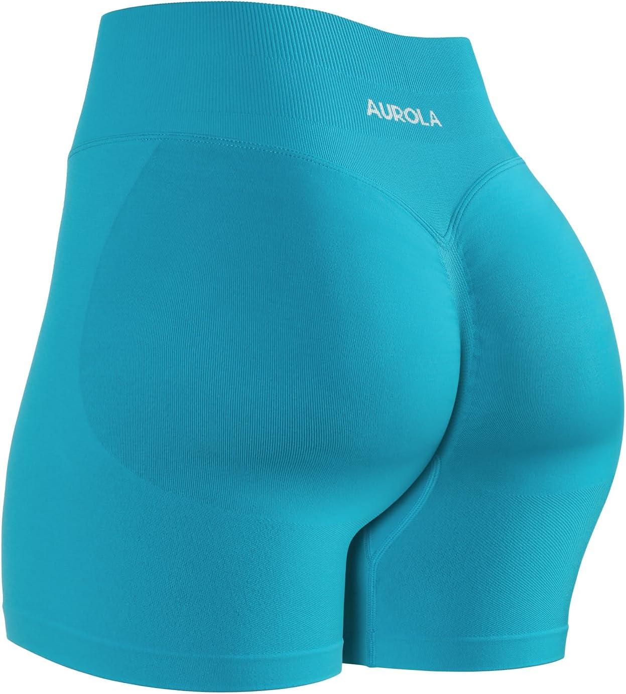 imageAUROLA Influence Workout Shorts for Women25 35 45 55 65 No Roll Up Squat Proof Scrunch Seamless Compression Gym ShortCaneel Bay