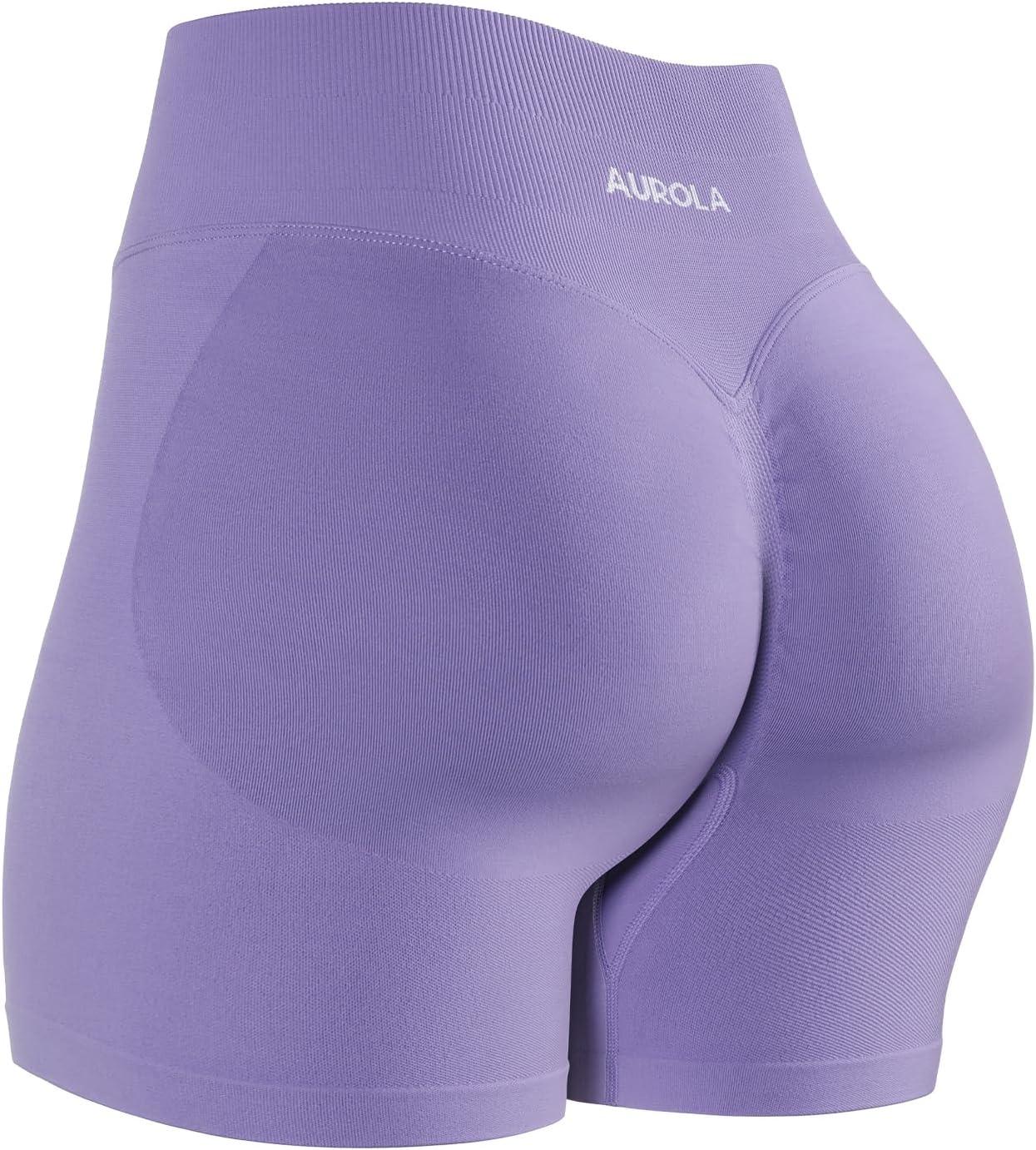imageAUROLA Influence Workout Shorts for Women25 35 45 55 65 No Roll Up Squat Proof Scrunch Seamless Compression Gym ShortChalk Violet