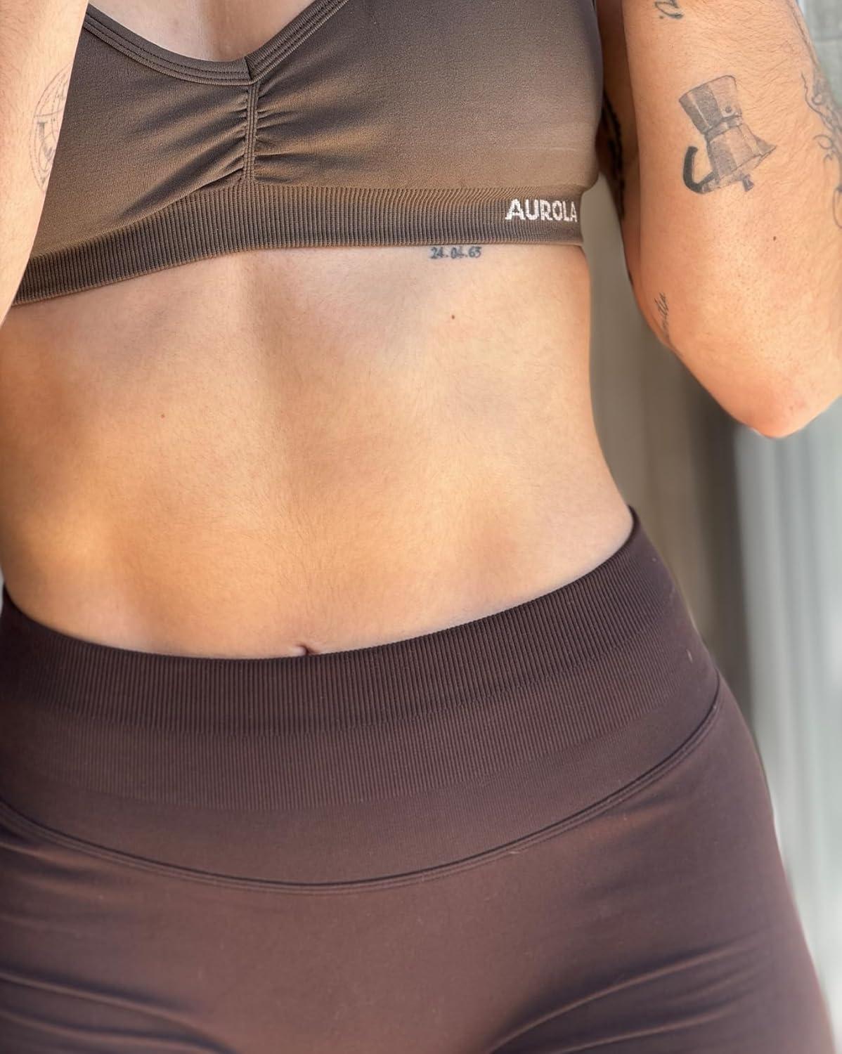 imageAUROLA Influence Workout Shorts for Women25 35 45 55 65 No Roll Up Squat Proof Scrunch Seamless Compression Gym ShortCoffee