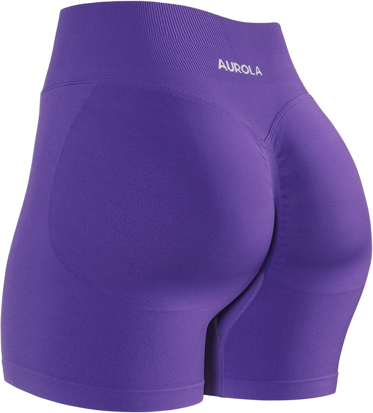 imageAUROLA Influence Workout Shorts for Women25 35 45 55 65 No Roll Up Squat Proof Scrunch Seamless Compression Gym ShortDark Purple