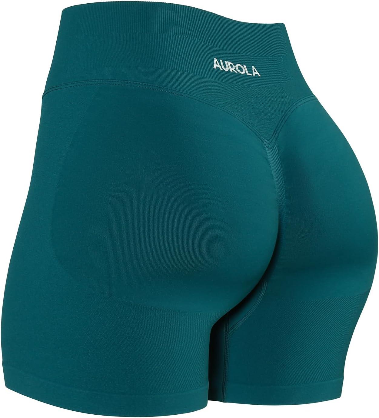 imageAUROLA Influence Workout Shorts for Women25 35 45 55 65 No Roll Up Squat Proof Scrunch Seamless Compression Gym ShortDeep Teal