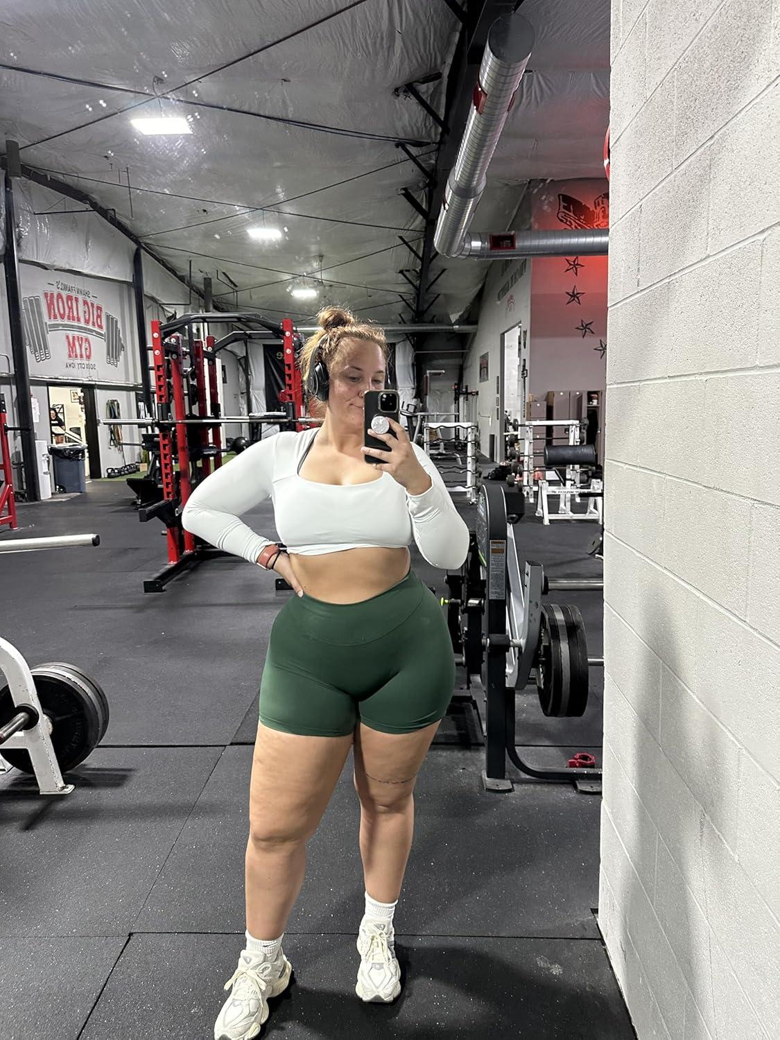 imageAUROLA Influence Workout Shorts for Women25 35 45 55 65 No Roll Up Squat Proof Scrunch Seamless Compression Gym ShortEden Green