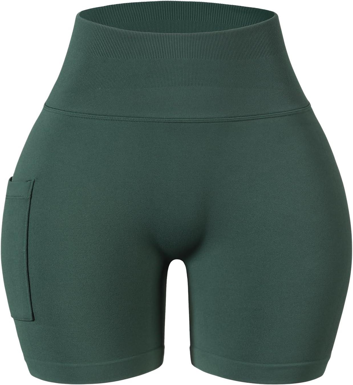 imageAUROLA Influence Workout Shorts for Women25 35 45 55 65 No Roll Up Squat Proof Scrunch Seamless Compression Gym ShortEden Green