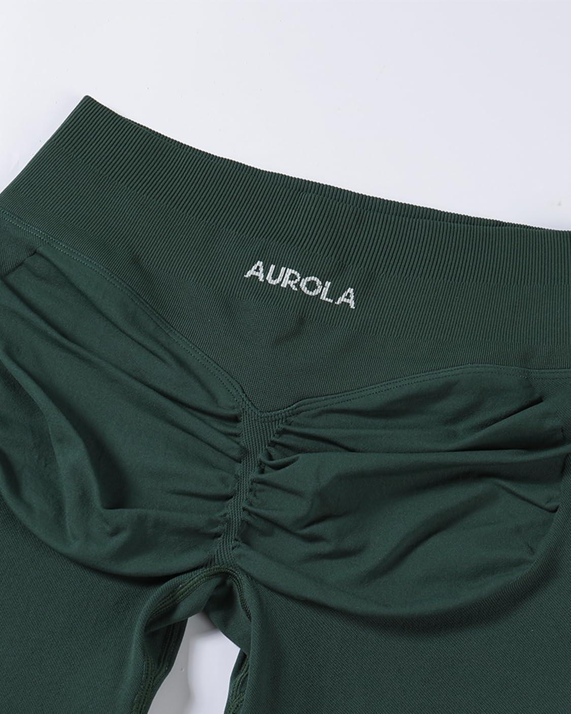 imageAUROLA Influence Workout Shorts for Women25 35 45 55 65 No Roll Up Squat Proof Scrunch Seamless Compression Gym ShortEden Green