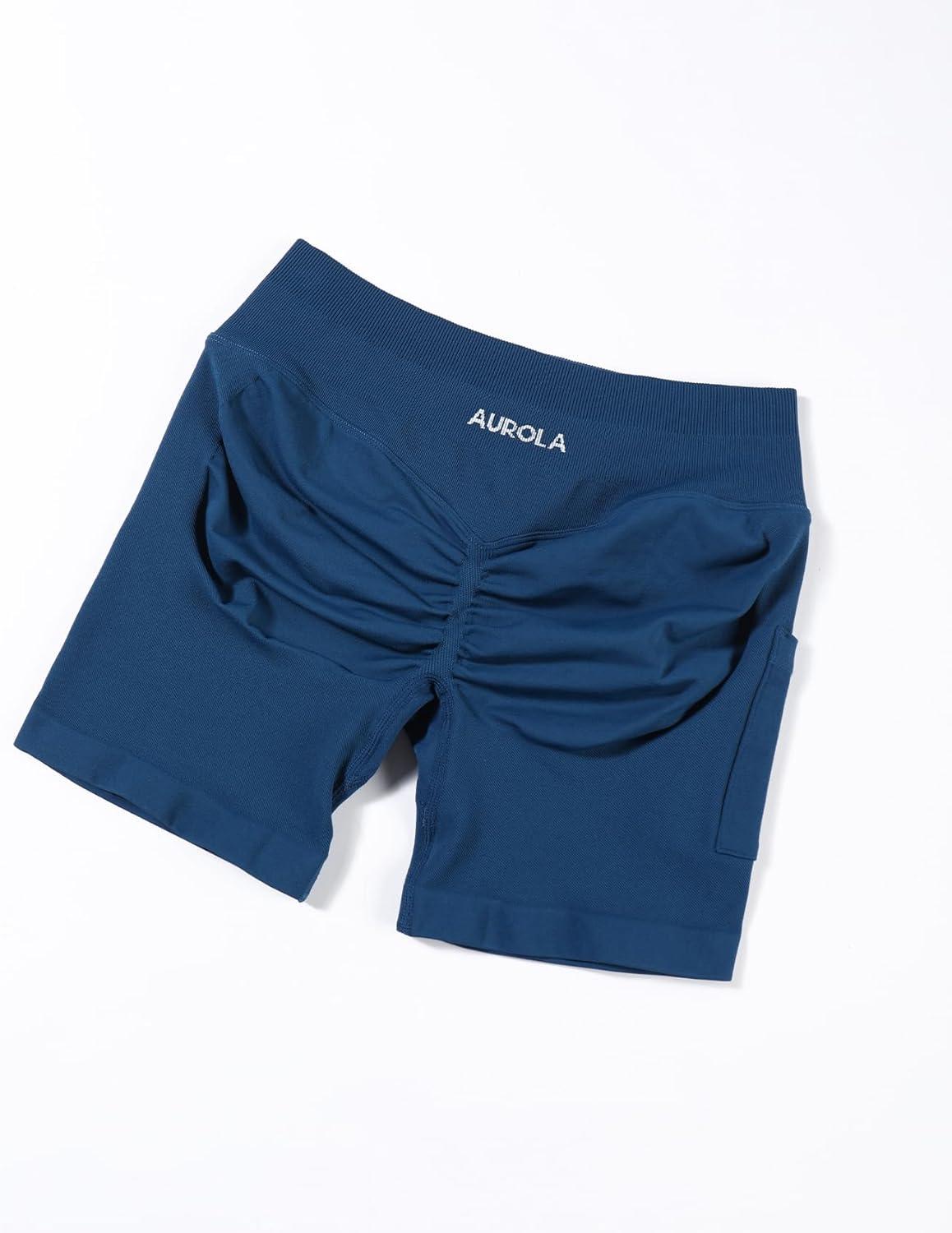 imageAUROLA Influence Workout Shorts for Women25 35 45 55 65 No Roll Up Squat Proof Scrunch Seamless Compression Gym ShortEnsign Blue