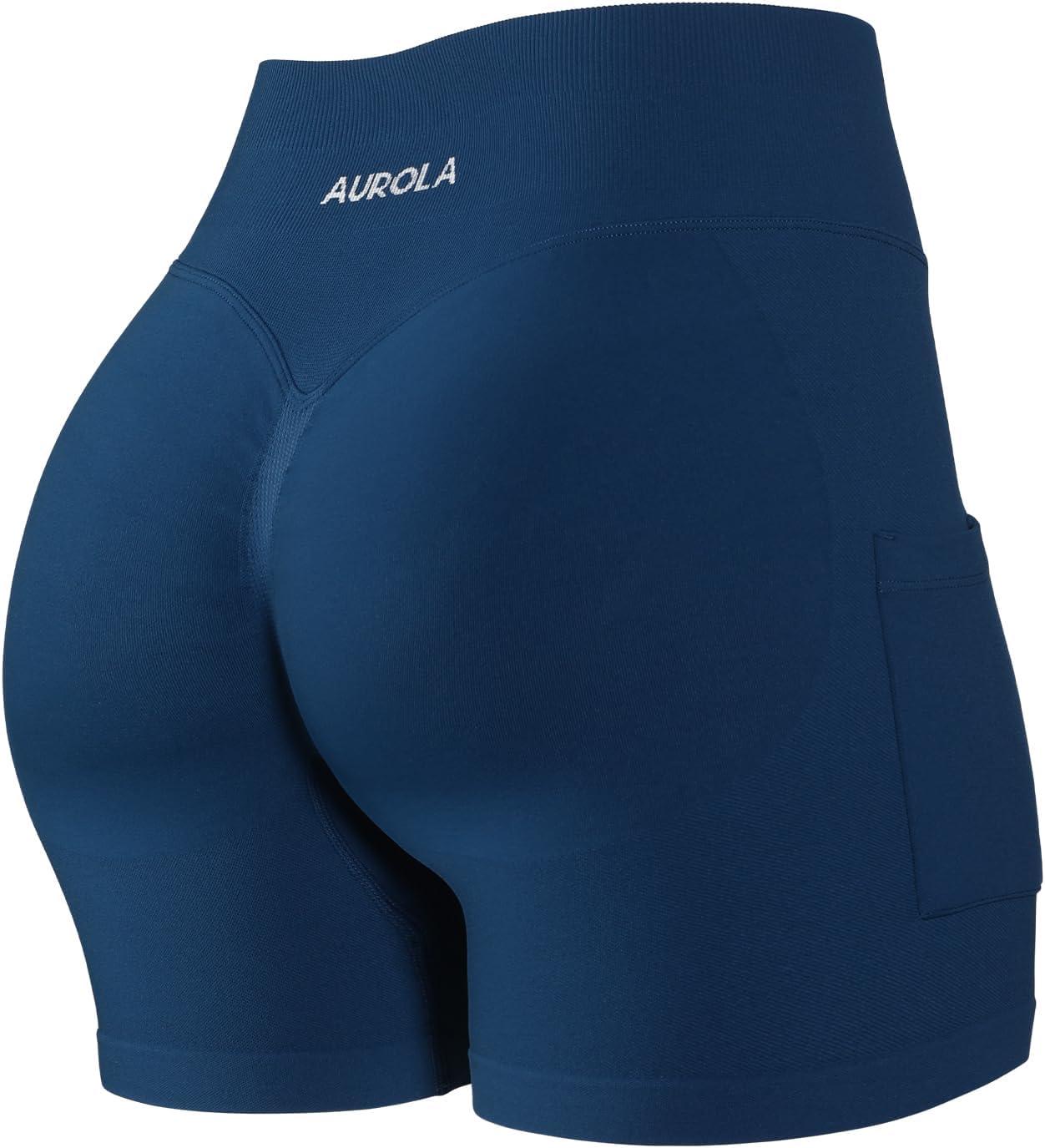 imageAUROLA Influence Workout Shorts for Women25 35 45 55 65 No Roll Up Squat Proof Scrunch Seamless Compression Gym ShortEnsign Blue