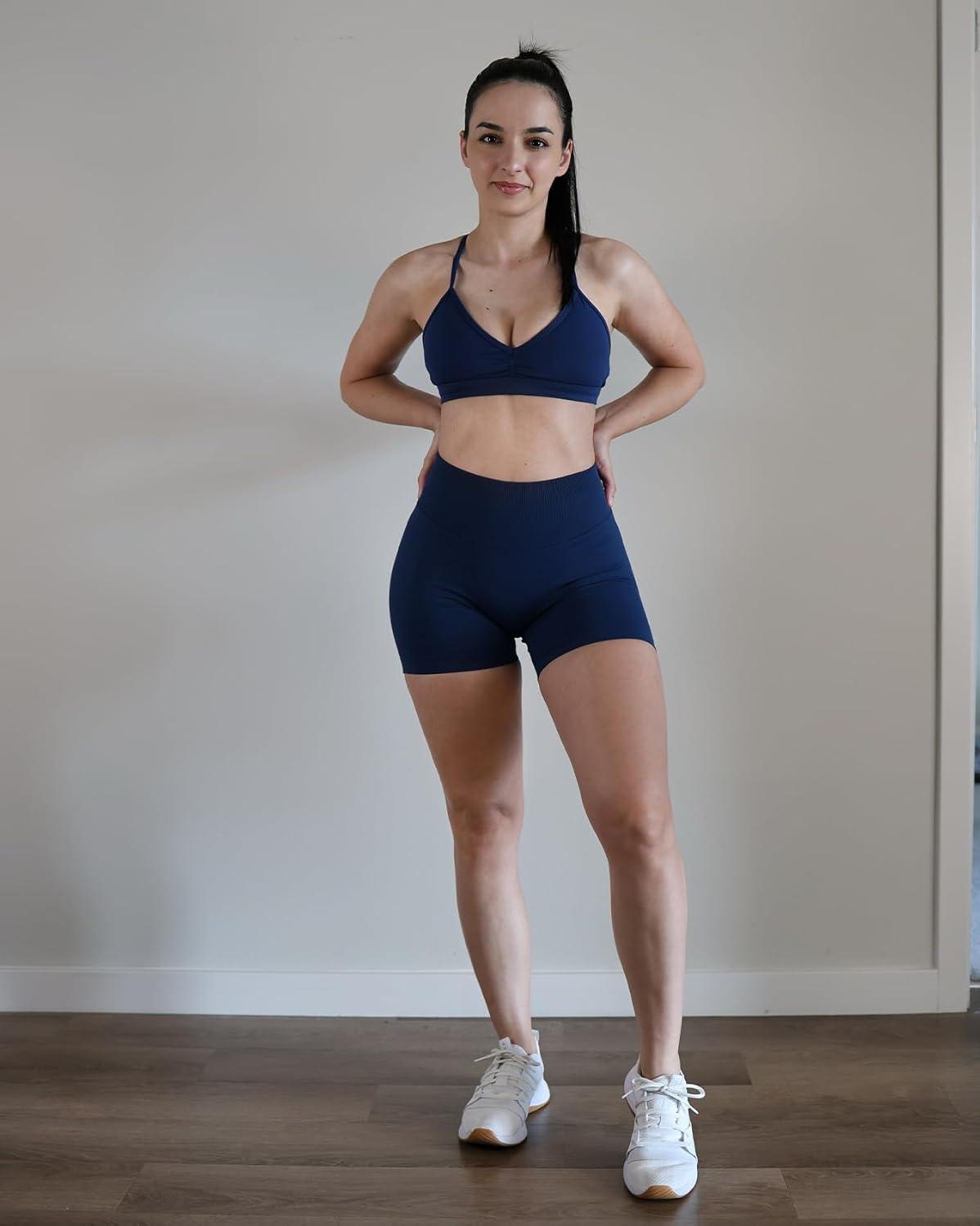 imageAUROLA Influence Workout Shorts for Women25 35 45 55 65 No Roll Up Squat Proof Scrunch Seamless Compression Gym ShortEnsign Blue