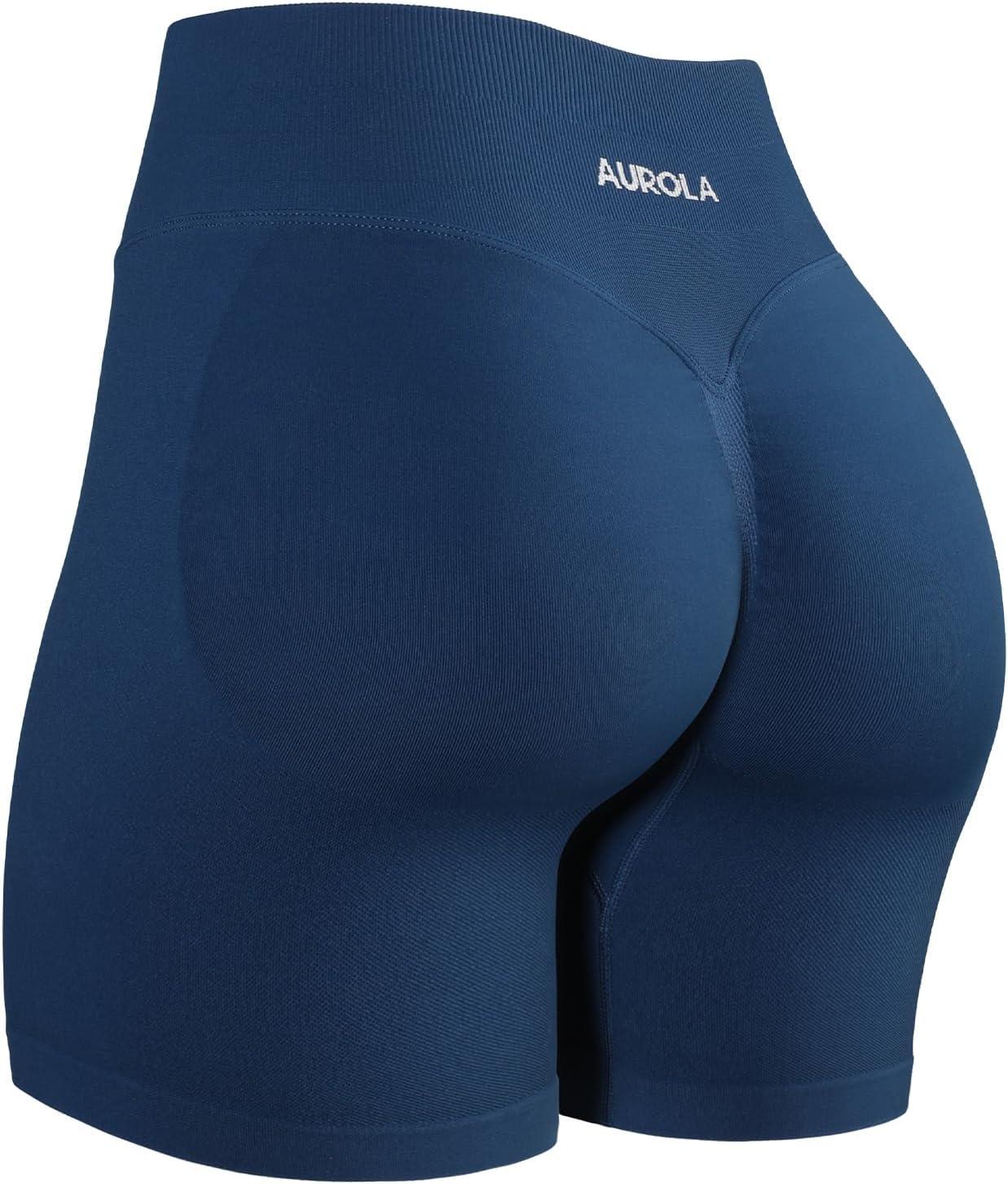 imageAUROLA Influence Workout Shorts for Women25 35 45 55 65 No Roll Up Squat Proof Scrunch Seamless Compression Gym ShortEnsign Blue