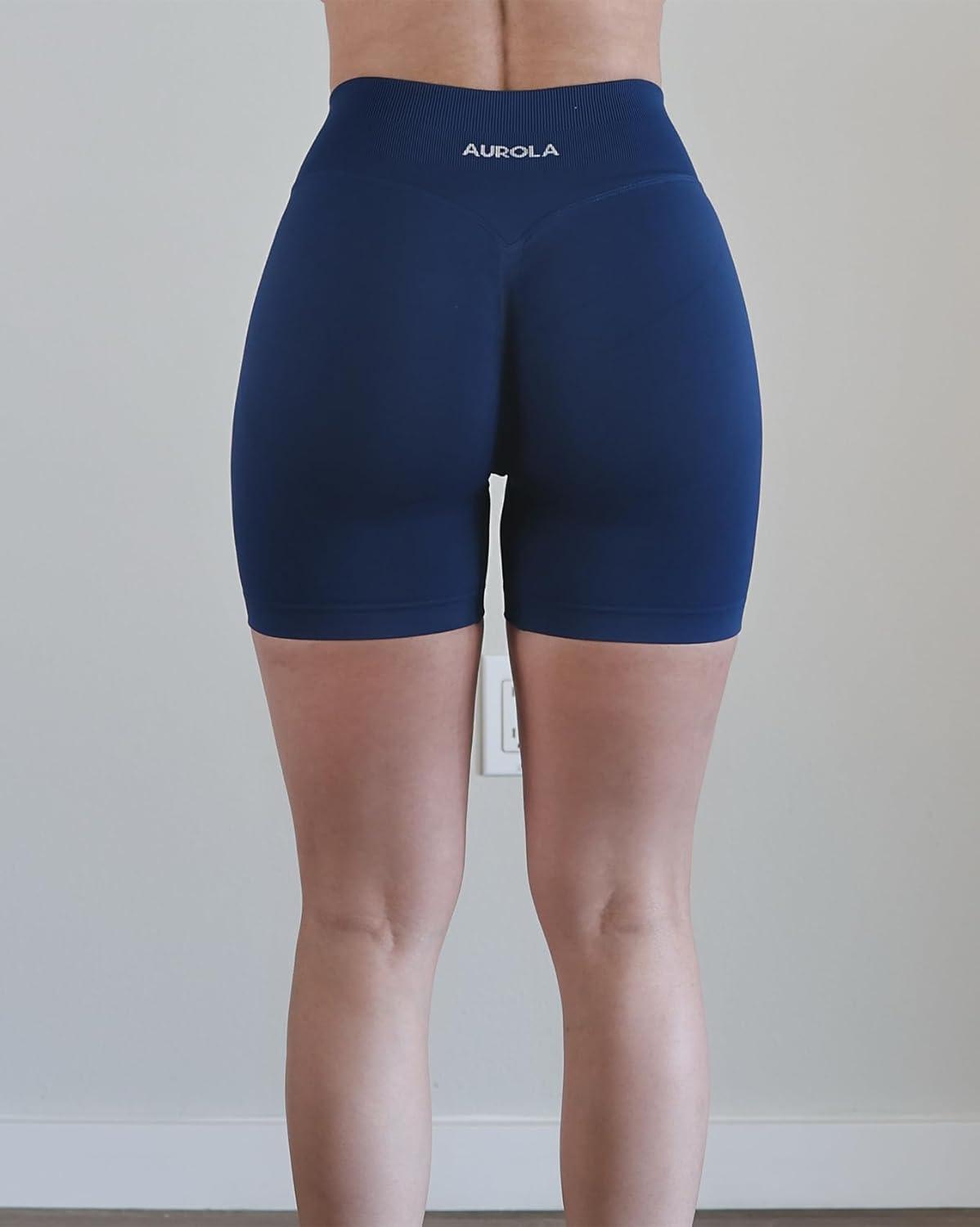 imageAUROLA Influence Workout Shorts for Women25 35 45 55 65 No Roll Up Squat Proof Scrunch Seamless Compression Gym ShortEnsign Blue