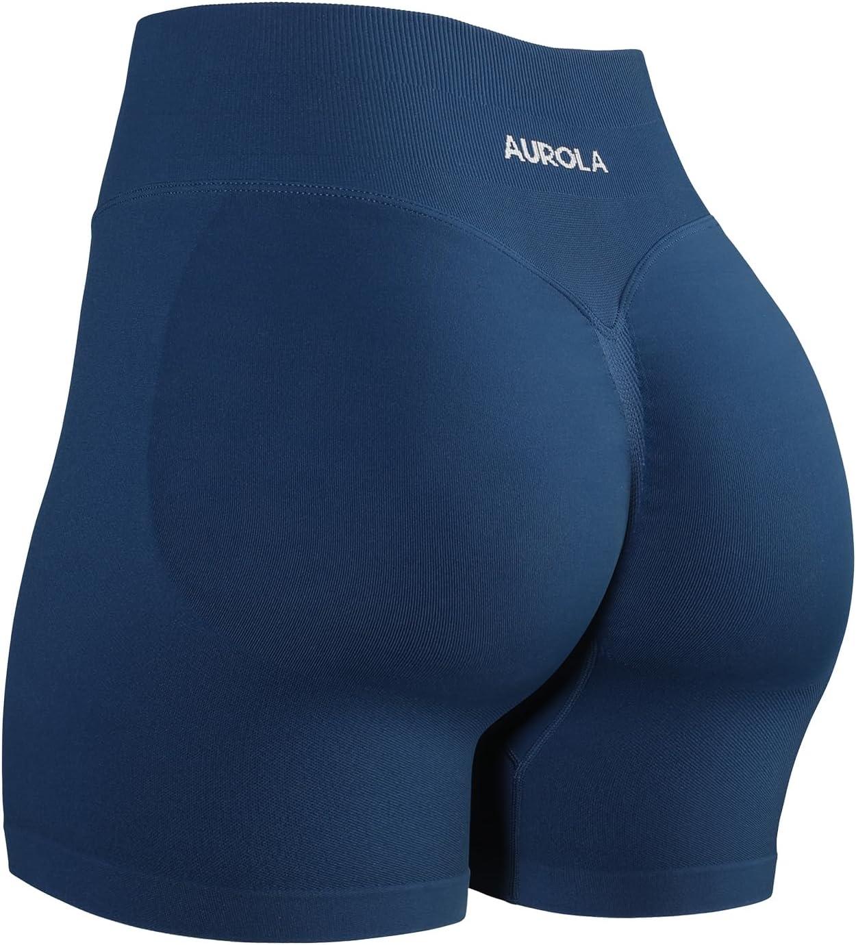 imageAUROLA Influence Workout Shorts for Women25 35 45 55 65 No Roll Up Squat Proof Scrunch Seamless Compression Gym ShortEnsign Blue