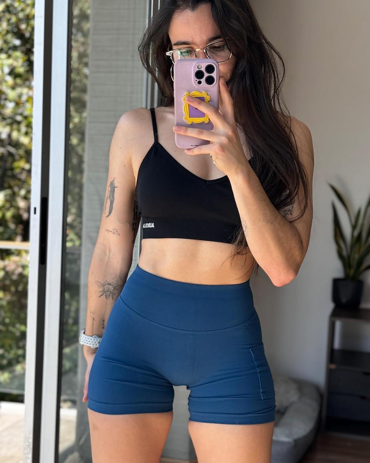 imageAUROLA Influence Workout Shorts for Women25 35 45 55 65 No Roll Up Squat Proof Scrunch Seamless Compression Gym ShortEnsign Blue