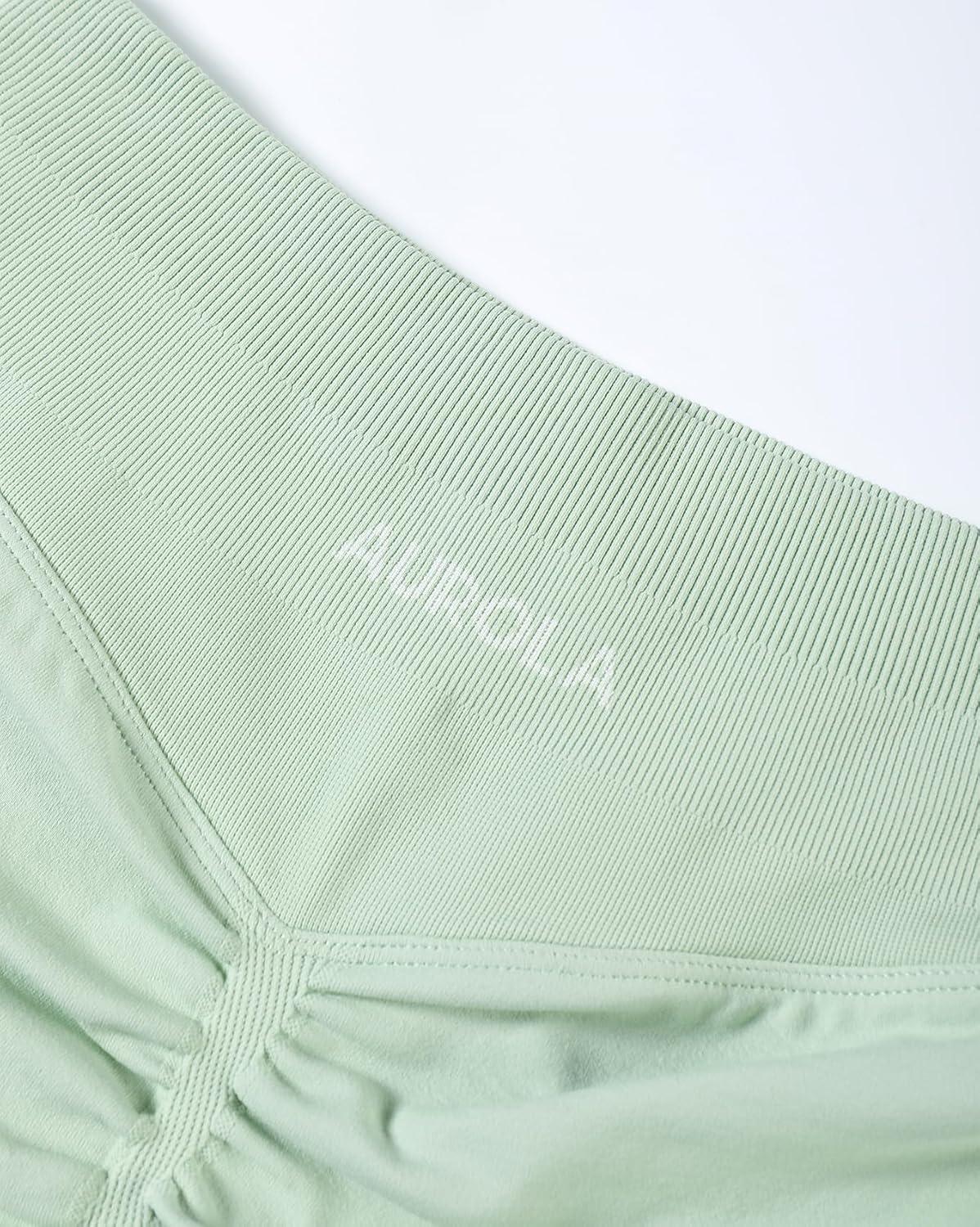 imageAUROLA Influence Workout Shorts for Women25 35 45 55 65 No Roll Up Squat Proof Scrunch Seamless Compression Gym ShortFog Green
