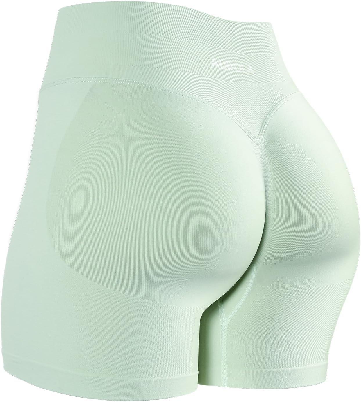 imageAUROLA Influence Workout Shorts for Women25 35 45 55 65 No Roll Up Squat Proof Scrunch Seamless Compression Gym ShortFog Green