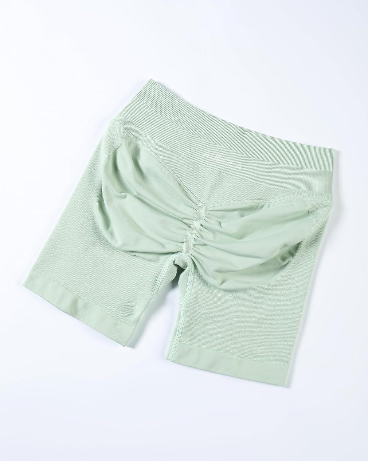 imageAUROLA Influence Workout Shorts for Women25 35 45 55 65 No Roll Up Squat Proof Scrunch Seamless Compression Gym ShortFog Green