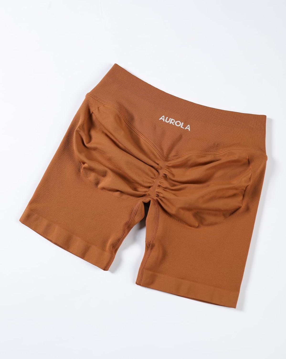 imageAUROLA Influence Workout Shorts for Women25 35 45 55 65 No Roll Up Squat Proof Scrunch Seamless Compression Gym ShortHoney Ginger