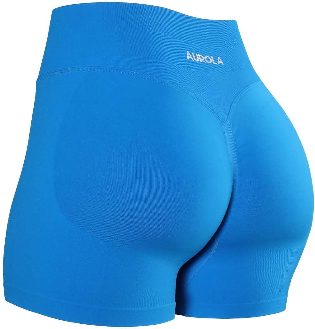 imageAUROLA Influence Workout Shorts for Women25 35 45 55 65 No Roll Up Squat Proof Scrunch Seamless Compression Gym ShortIndigo