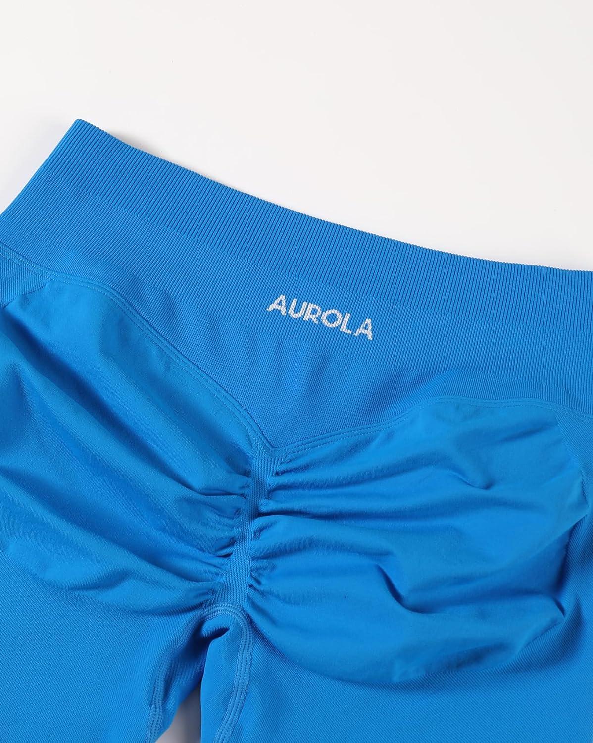 imageAUROLA Influence Workout Shorts for Women25 35 45 55 65 No Roll Up Squat Proof Scrunch Seamless Compression Gym ShortIndigo