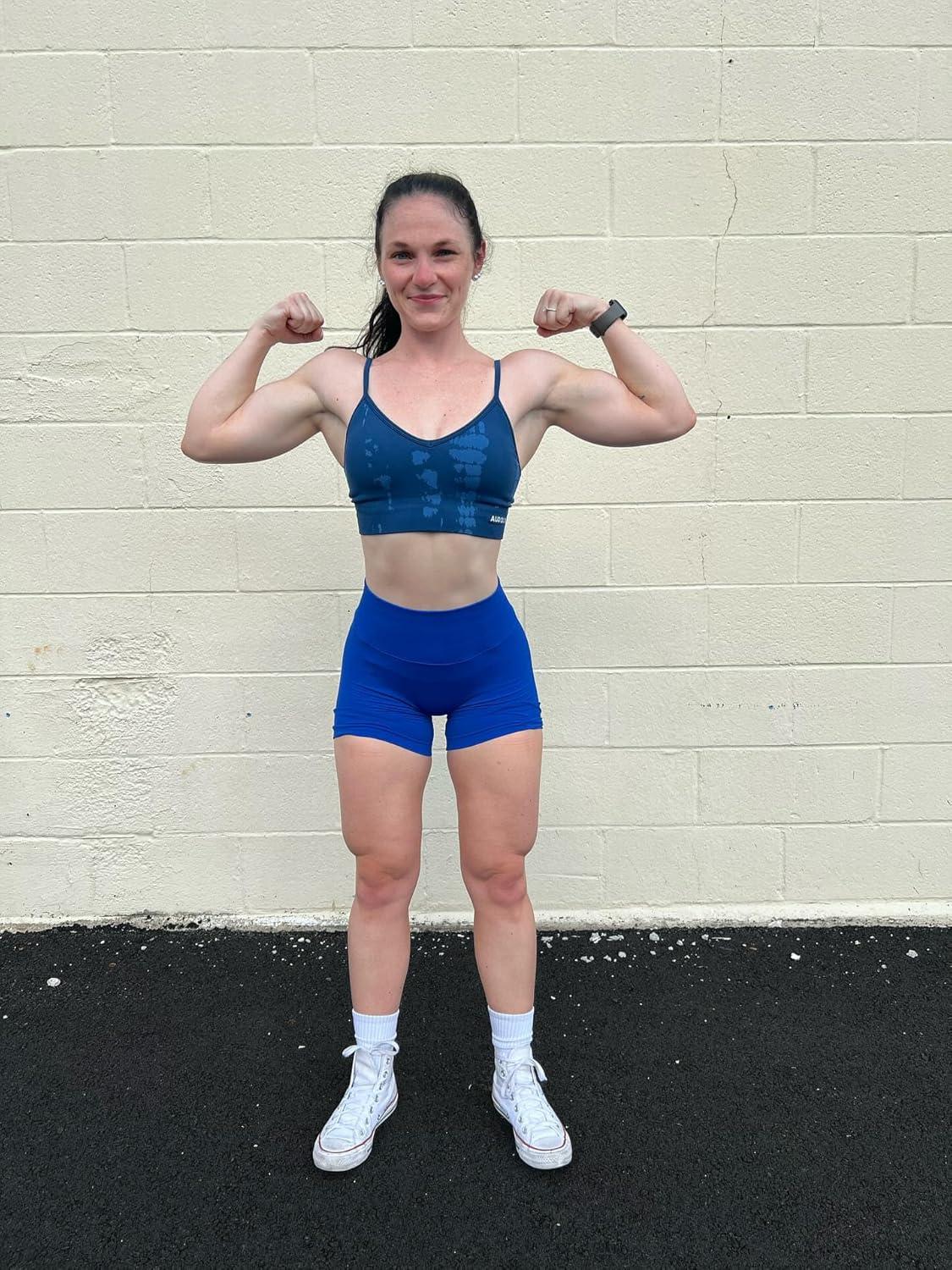 imageAUROLA Influence Workout Shorts for Women25 35 45 55 65 No Roll Up Squat Proof Scrunch Seamless Compression Gym ShortKlein Blue