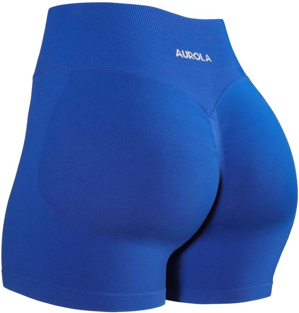 imageAUROLA Influence Workout Shorts for Women25 35 45 55 65 No Roll Up Squat Proof Scrunch Seamless Compression Gym ShortKlein Blue