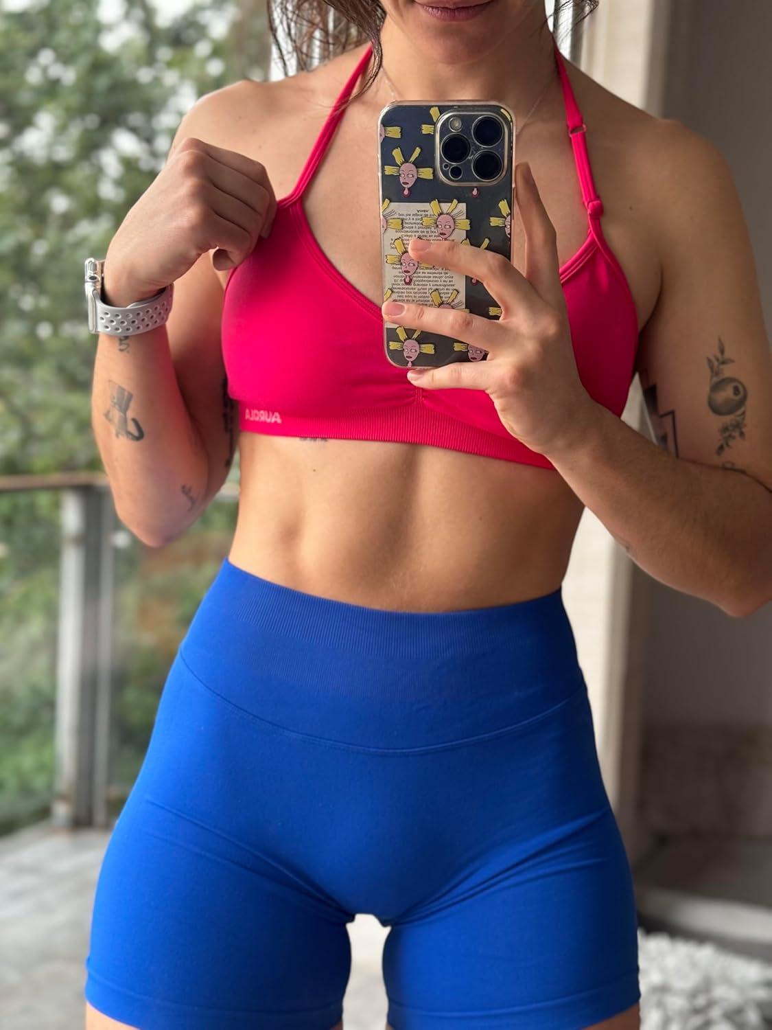 imageAUROLA Influence Workout Shorts for Women25 35 45 55 65 No Roll Up Squat Proof Scrunch Seamless Compression Gym ShortKlein Blue