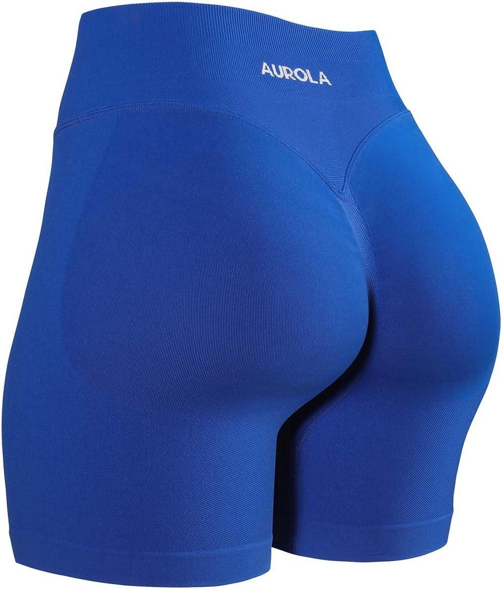 imageAUROLA Influence Workout Shorts for Women25 35 45 55 65 No Roll Up Squat Proof Scrunch Seamless Compression Gym ShortKlein Blue