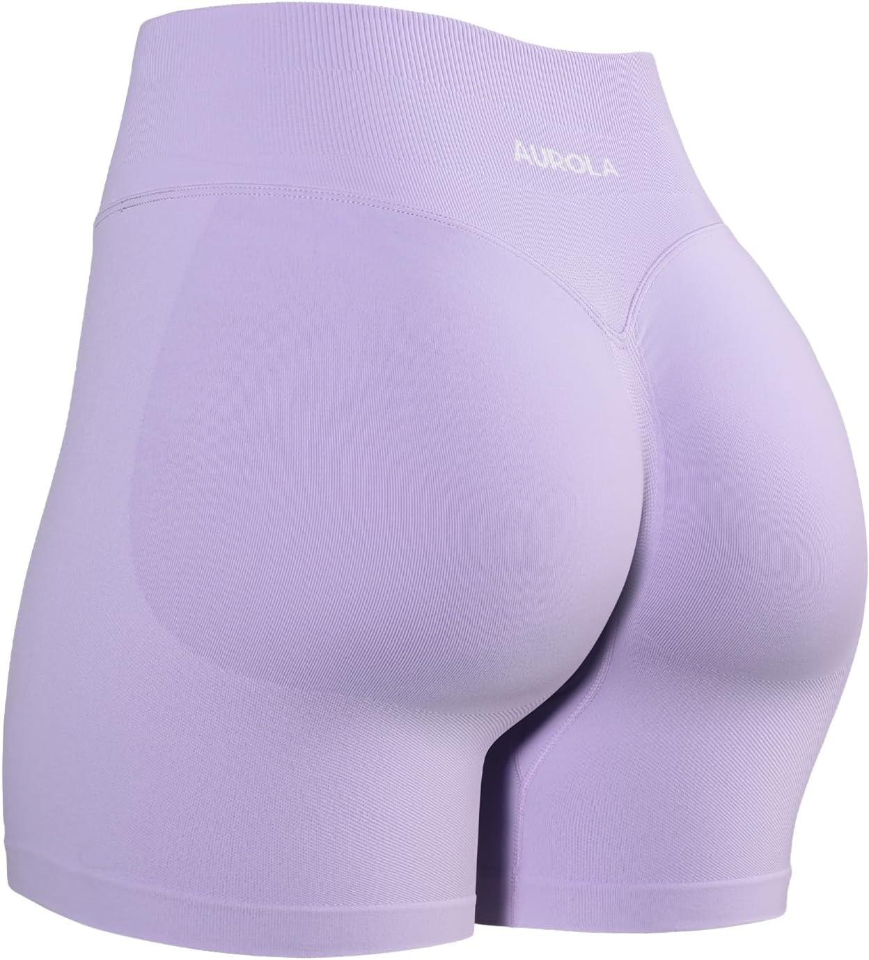 imageAUROLA Influence Workout Shorts for Women25 35 45 55 65 No Roll Up Squat Proof Scrunch Seamless Compression Gym ShortLavender