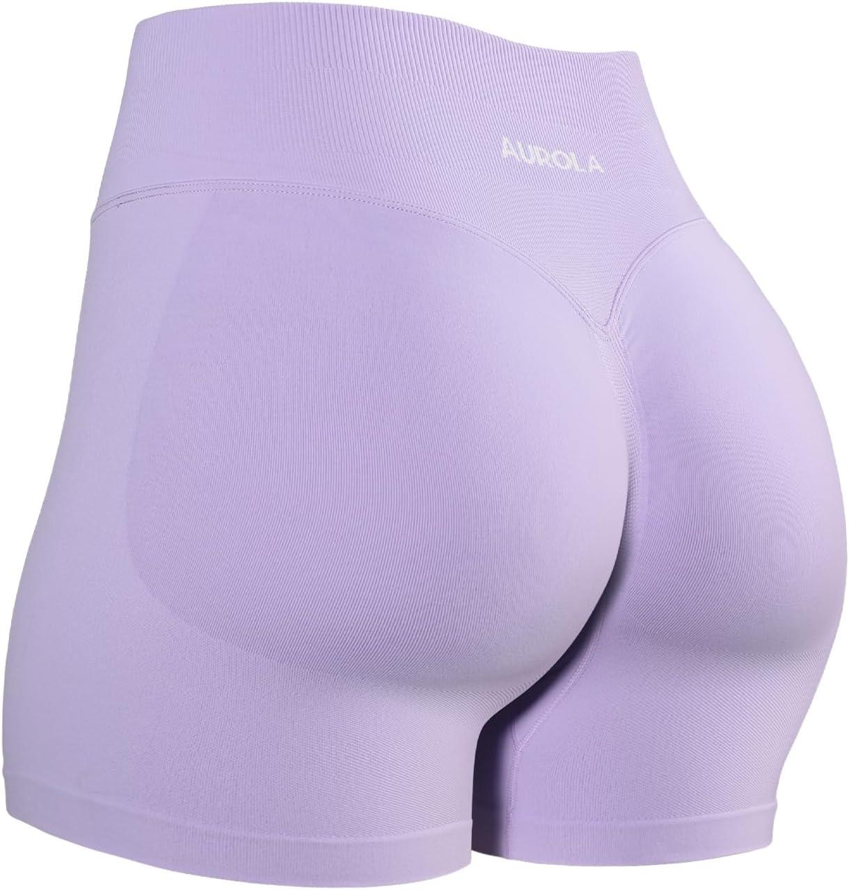 imageAUROLA Influence Workout Shorts for Women25 35 45 55 65 No Roll Up Squat Proof Scrunch Seamless Compression Gym ShortLavender