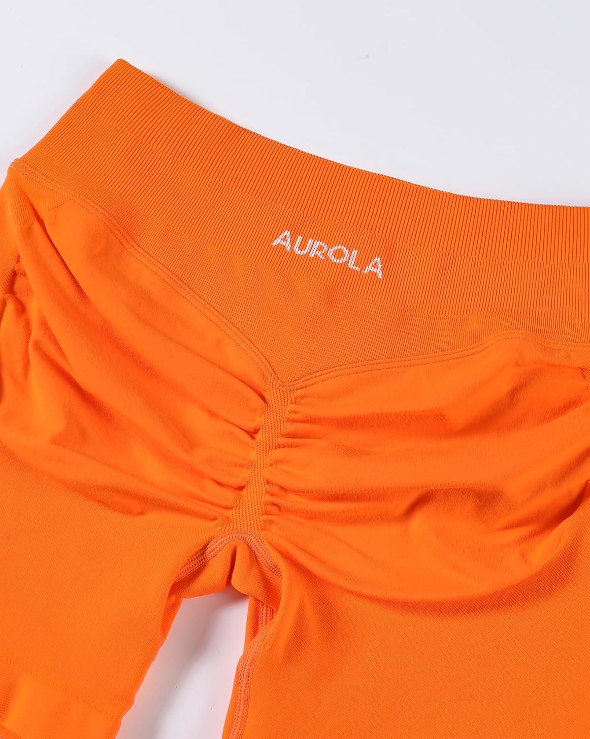 imageAUROLA Influence Workout Shorts for Women25 35 45 55 65 No Roll Up Squat Proof Scrunch Seamless Compression Gym ShortPersimmon Orange