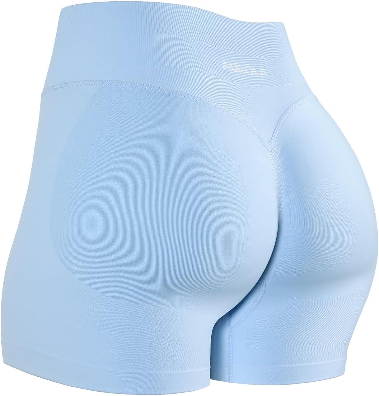 imageAUROLA Influence Workout Shorts for Women25 35 45 55 65 No Roll Up Squat Proof Scrunch Seamless Compression Gym ShortSky Light