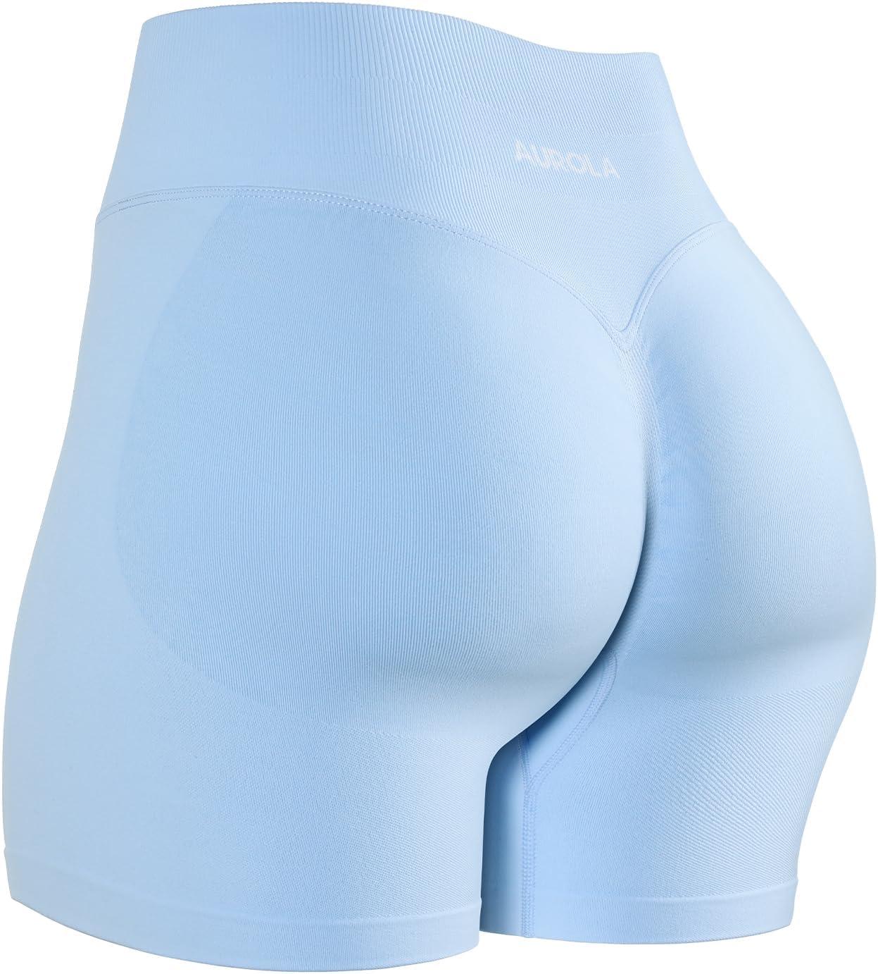 imageAUROLA Influence Workout Shorts for Women25 35 45 55 65 No Roll Up Squat Proof Scrunch Seamless Compression Gym ShortSky Light