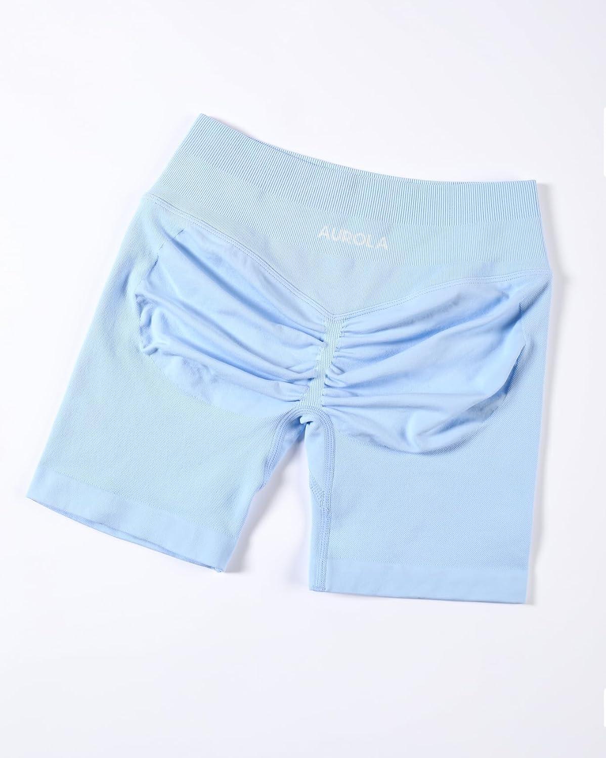 imageAUROLA Influence Workout Shorts for Women25 35 45 55 65 No Roll Up Squat Proof Scrunch Seamless Compression Gym ShortSky Light