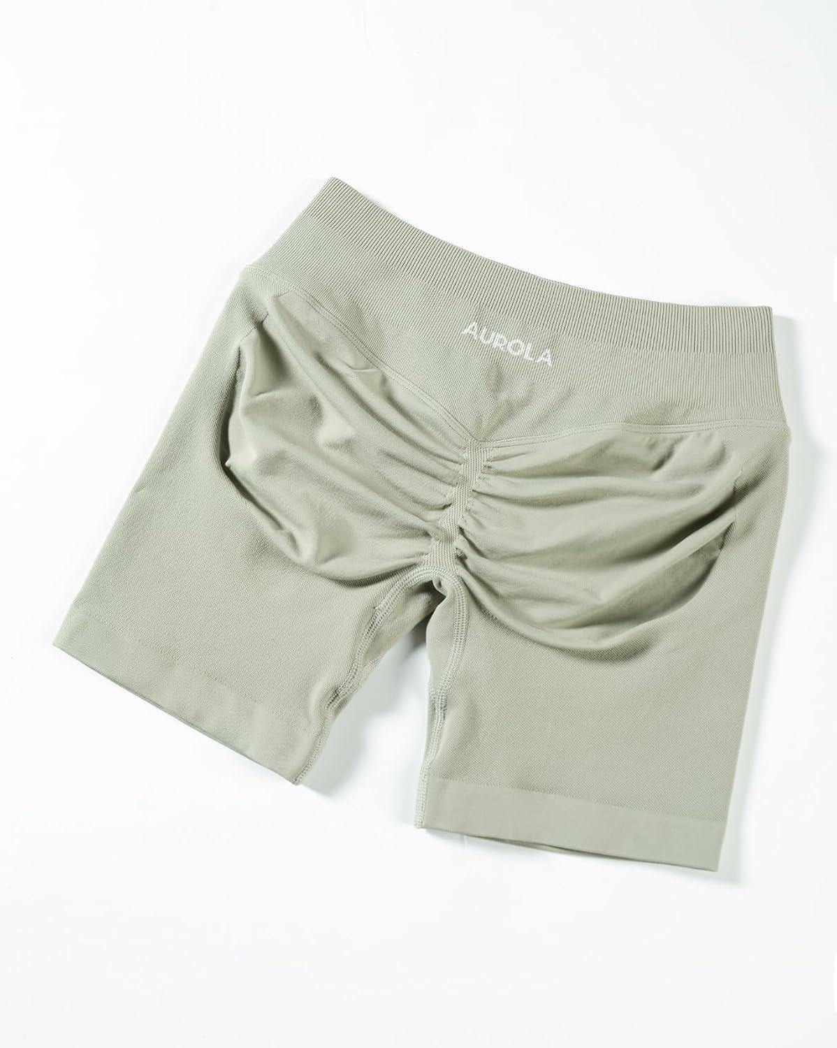 imageAUROLA Influence Workout Shorts for Women25 35 45 55 65 No Roll Up Squat Proof Scrunch Seamless Compression Gym ShortTidal Foam