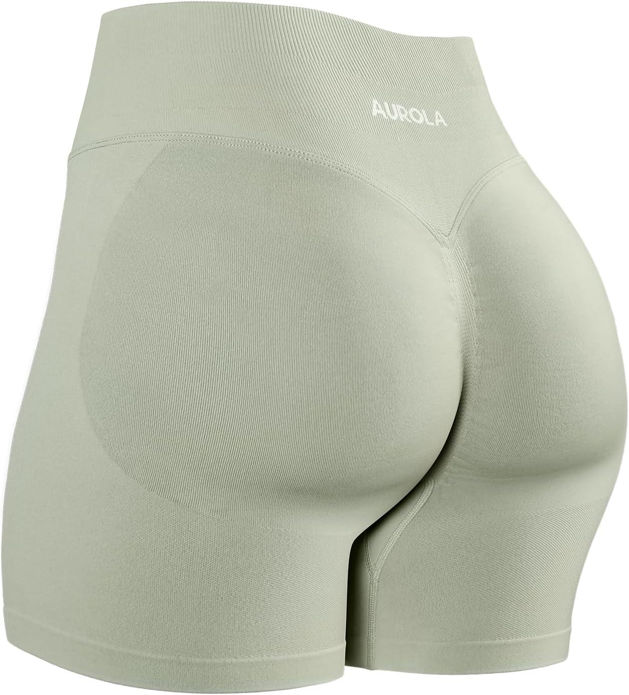 imageAUROLA Influence Workout Shorts for Women25 35 45 55 65 No Roll Up Squat Proof Scrunch Seamless Compression Gym ShortTidal Foam