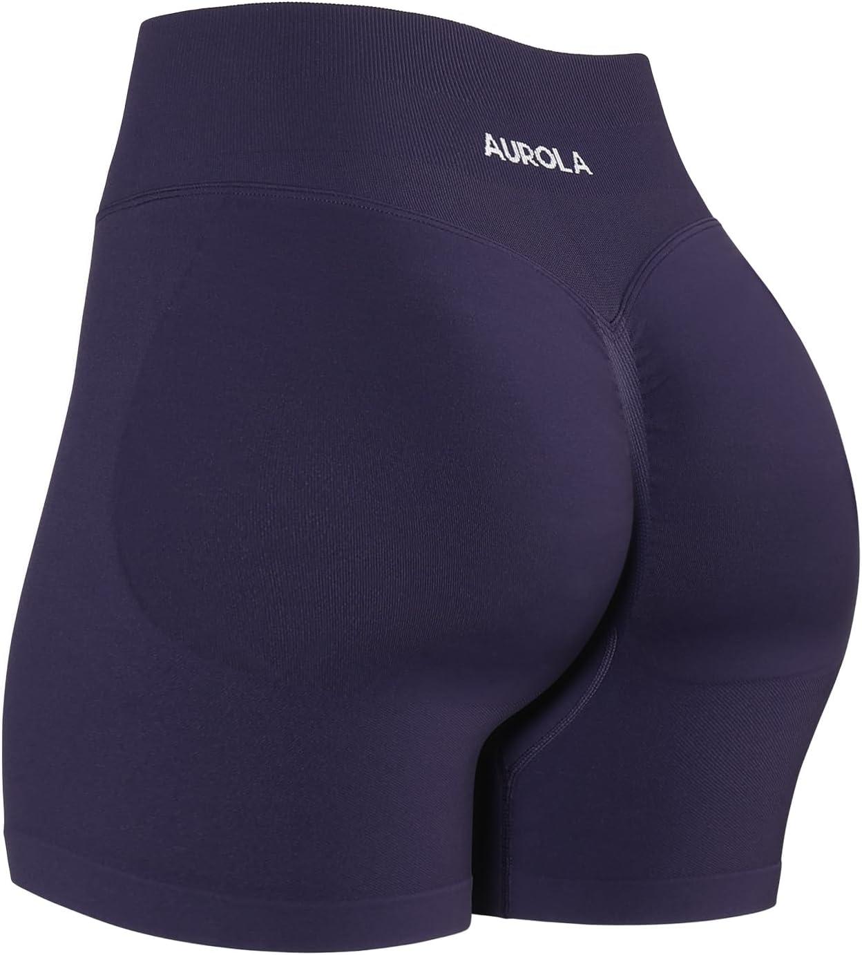 imageAUROLA Influence Workout Shorts for Women25 35 45 55 65 No Roll Up Squat Proof Scrunch Seamless Compression Gym ShortUltra Violet
