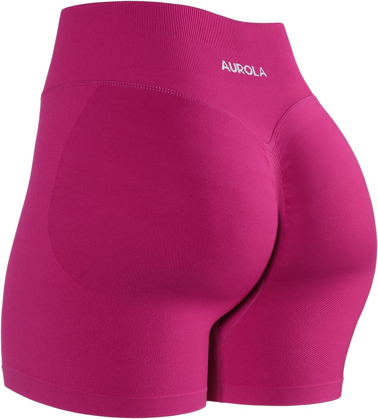 imageAUROLA Influence Workout Shorts for Women25 35 45 55 65 No Roll Up Squat Proof Scrunch Seamless Compression Gym ShortVivid Cerise