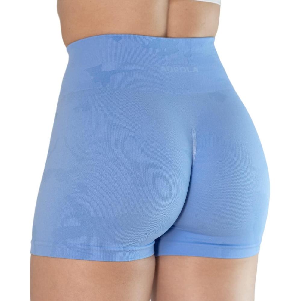 imageAUROLA Dream Collection Women Workout Shorts High Waist Gym Shorts Scrunch Butt Seamless Athletic ShortsCamoserenity Blue