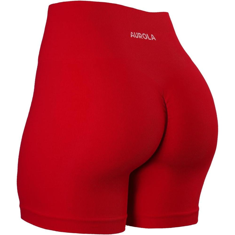 imageAUROLA Dream Collection Women Workout Shorts High Waist Gym Shorts Scrunch Butt Seamless Athletic ShortsFlame Red