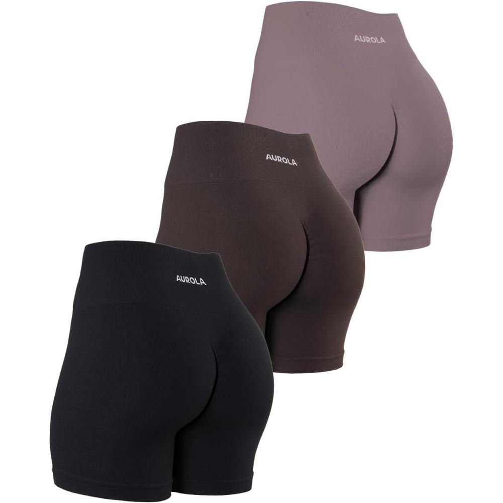 imageAUROLA Dream Collection Women Workout Shorts High Waist Gym Shorts Scrunch Butt Seamless Athletic ShortsPackblackChocolate TorteMocha