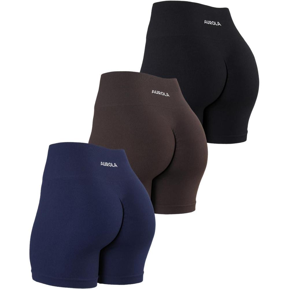 imageAUROLA Dream Collection Women Workout Shorts High Waist Gym Shorts Scrunch Butt Seamless Athletic ShortsPackblackNaval AcademyChocolate Torte