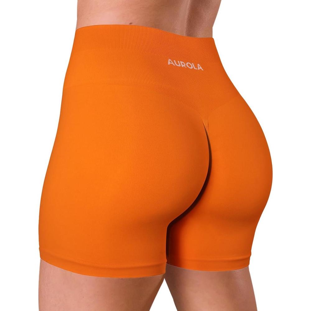 imageAUROLA Dream Collection Women Workout Shorts High Waist Gym Shorts Scrunch Butt Seamless Athletic ShortsPersimmon Orange