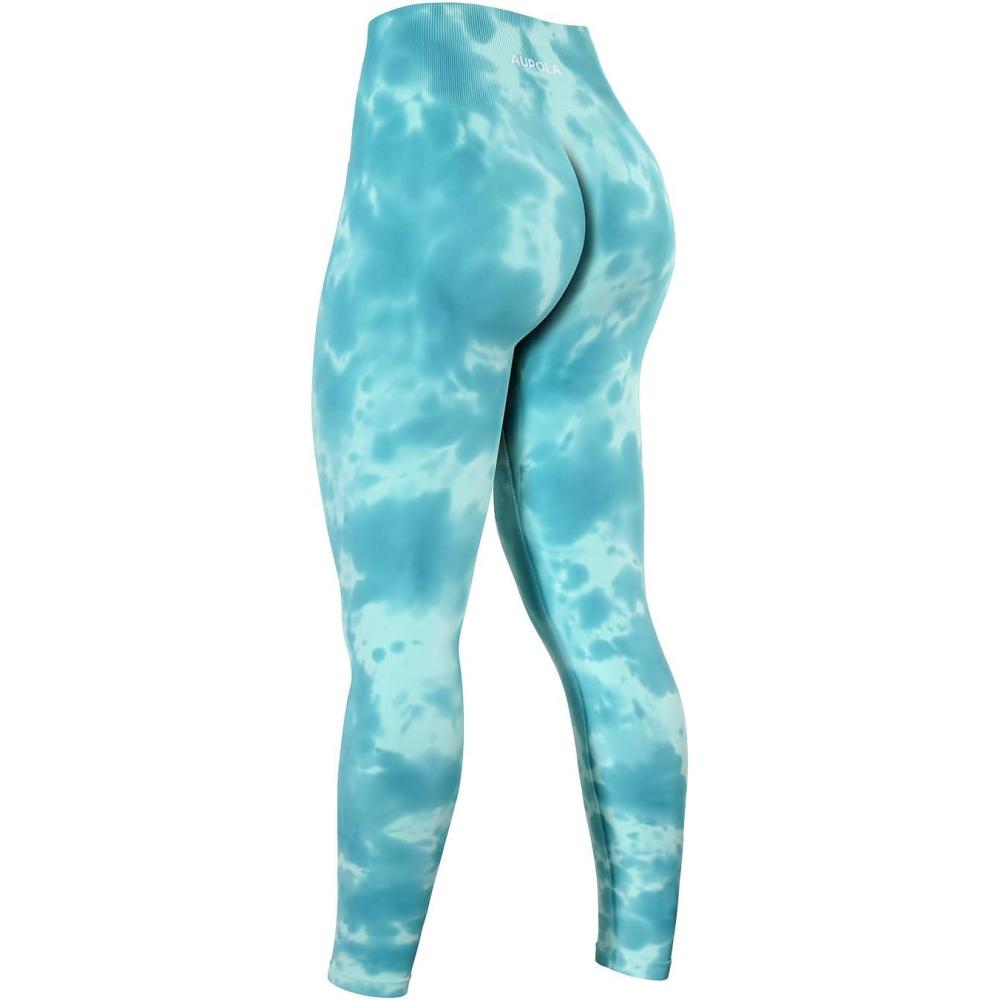 imageAUROLA Dream Collection Workout Leggings for Women High Waist Seamless Scrunch Athletic Running Gym Fitness Active PantsAlpine Green Tie Dye