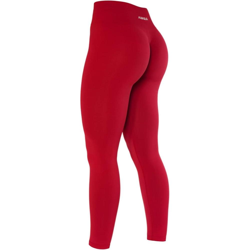 imageAUROLA Dream Collection Workout Leggings for Women High Waist Seamless Scrunch Athletic Running Gym Fitness Active PantsChinese Red