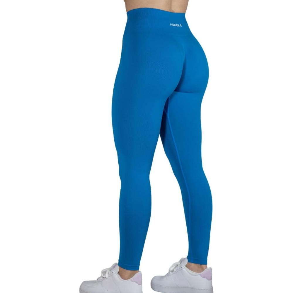 imageAUROLA Dream Collection Workout Leggings for Women High Waist Seamless Scrunch Athletic Running Gym Fitness Active PantsDiva Blue