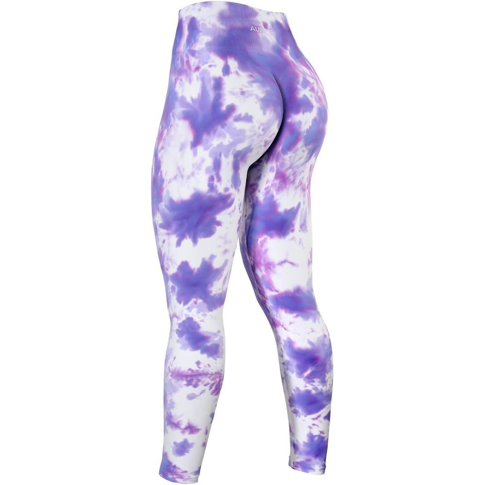 imageAUROLA Dream Collection Workout Leggings for Women High Waist Seamless Scrunch Athletic Running Gym Fitness Active PantsFantasy Jacaranda Tie Dye