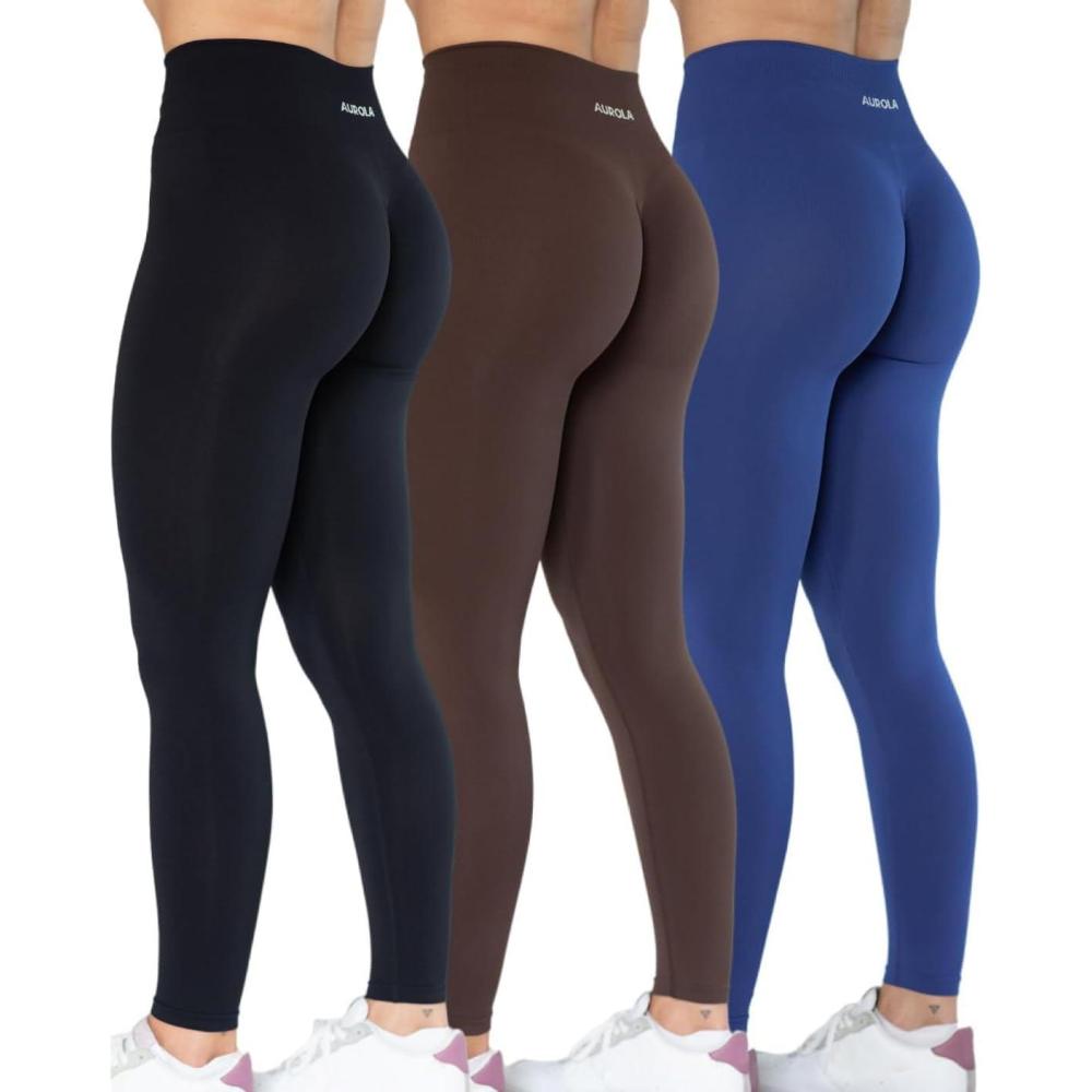imageAUROLA Dream Collection Workout Leggings for Women High Waist Seamless Scrunch Athletic Running Gym Fitness Active PantsPackblackSurf the WebJava Coffee