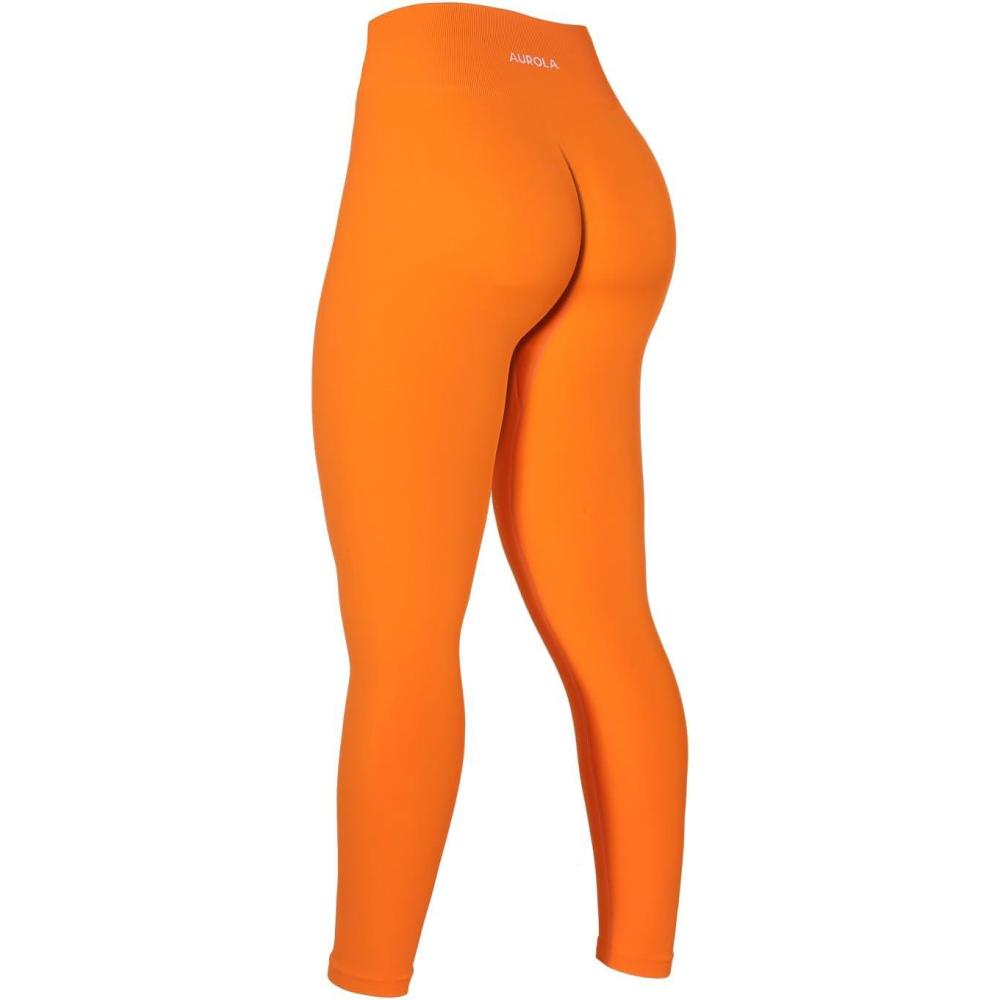 imageAUROLA Dream Collection Workout Leggings for Women High Waist Seamless Scrunch Athletic Running Gym Fitness Active PantsPersimmon Orange